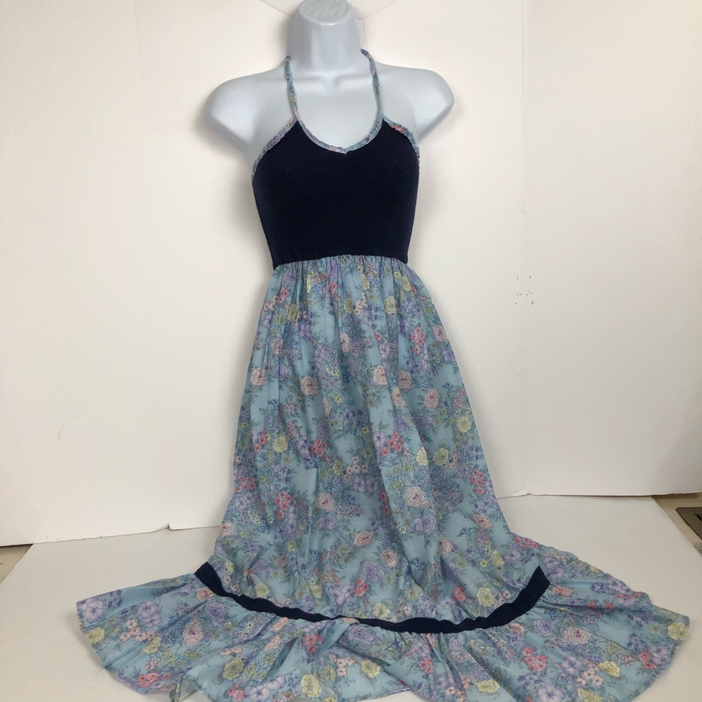 VINTAGE 1970s Floral Sleeveless Tube Top Sun Dress Size Medium Deadstock